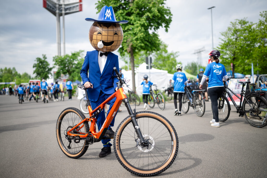 Messemännchen beim Einsatz auf dem LVZ Fahrradfest am 10.05.2026 in Taucha.